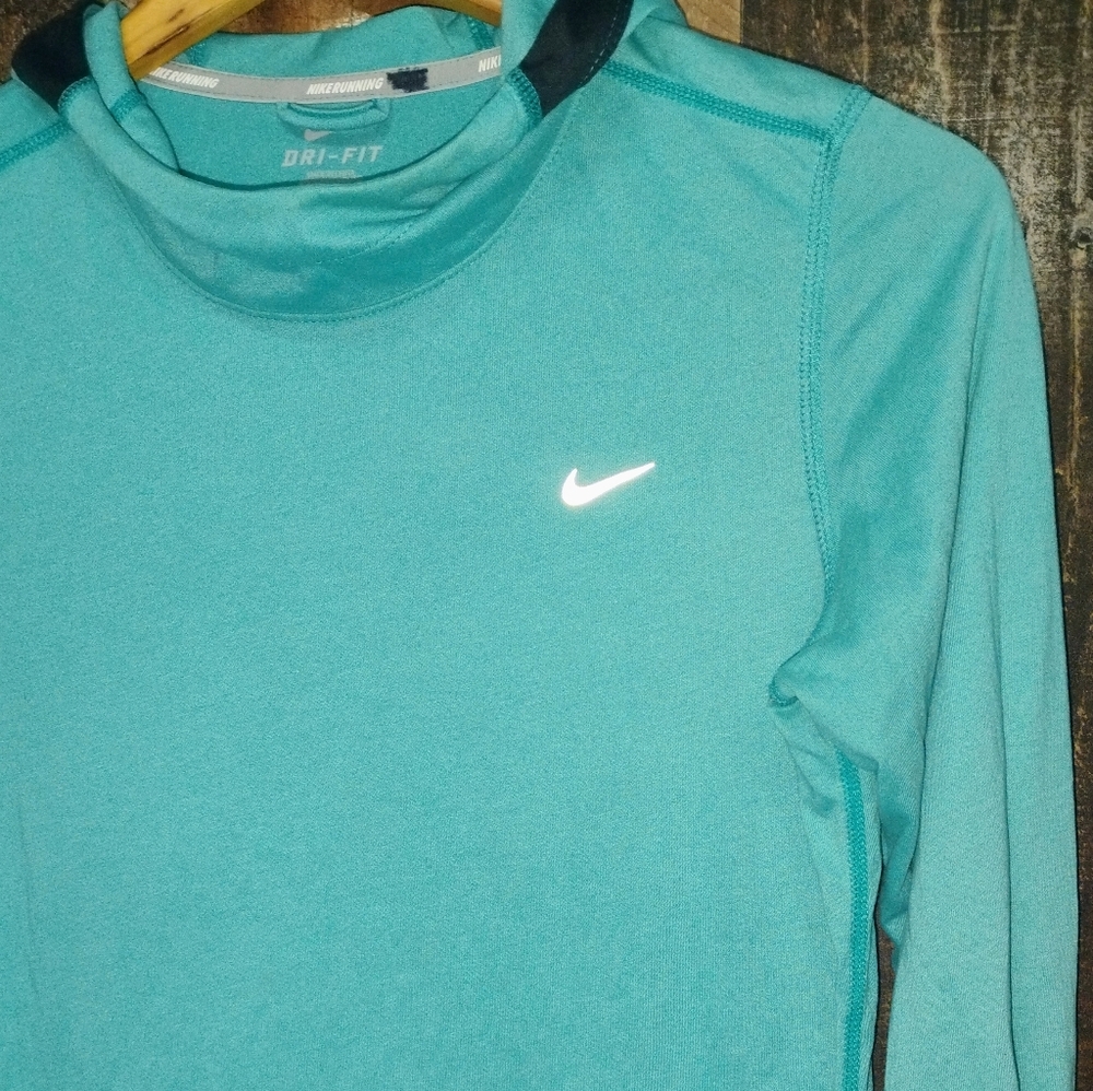 NIKE Dri Fit Women's Aqua Long Sleeve Hooded Top Athletic Size Medium - Picture 4 of 6
